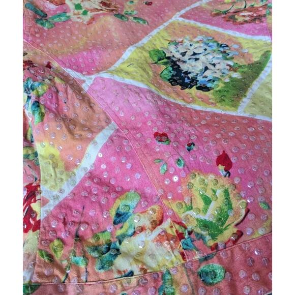 Redd Jeans Trucker Jacket 4 Abstract Floral Iridescent Sequins Cottagecore Artsy - Picture 8 of 16